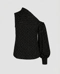 Ladies asymmetrical blouse shirt with puff sleeves-Fashion Glam