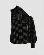 Ladies asymmetrical blouse shirt with puff sleeves-Fashion Glam