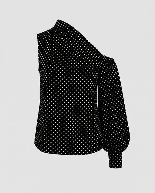 Ladies asymmetrical blouse shirt with puff sleeves-Fashion Glam
