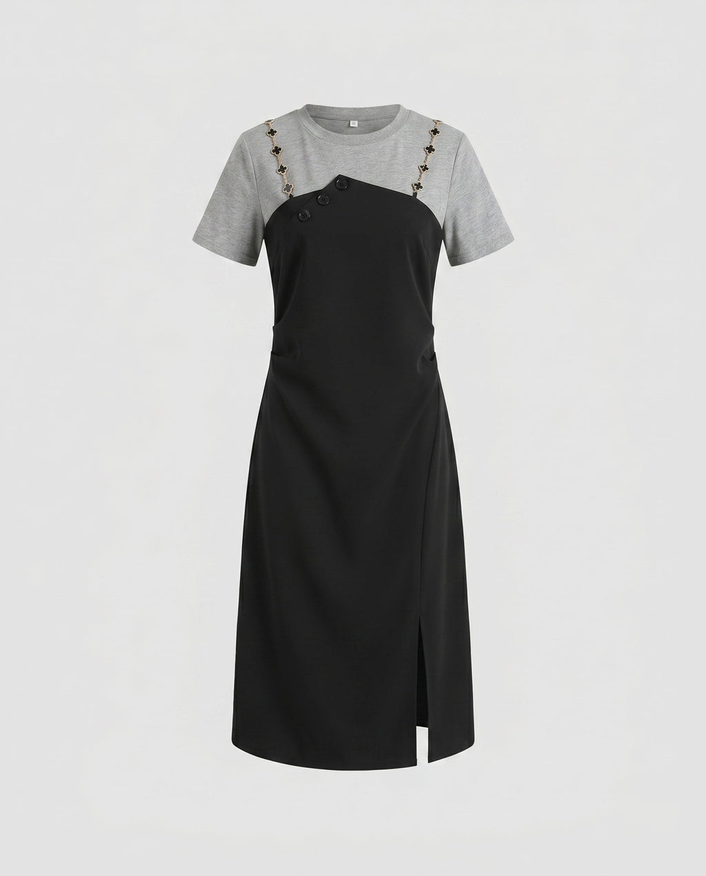 Ladies' combo dress with elegant T-shirt and practical button details-Fashion Glam