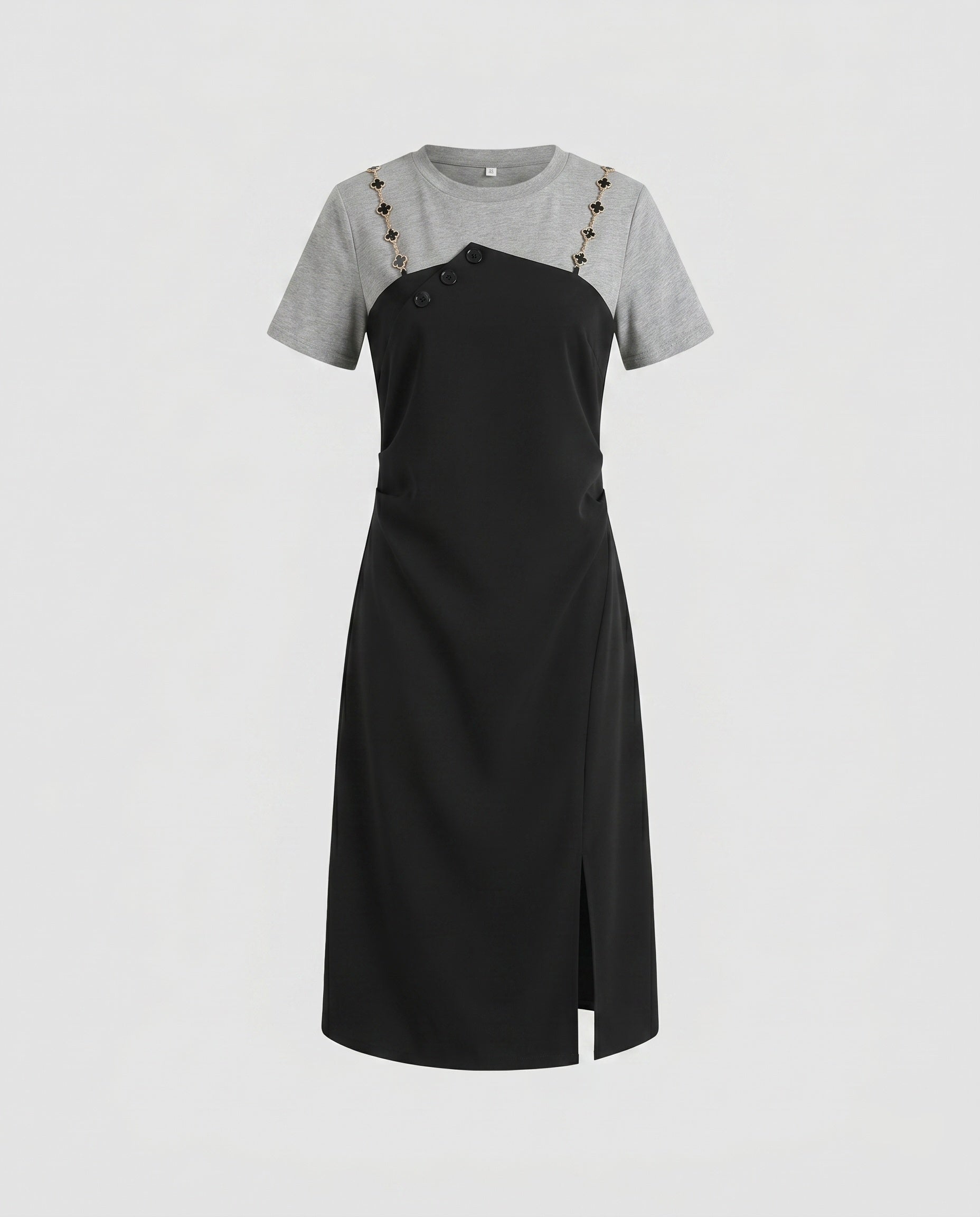 Ladies' combo dress with elegant T-shirt and practical button details-Fashion Glam