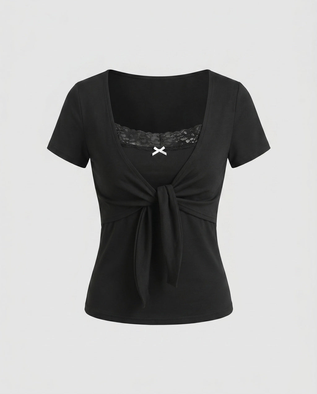 Ladies dress with elegant wrap design and lace-Fashion Glam