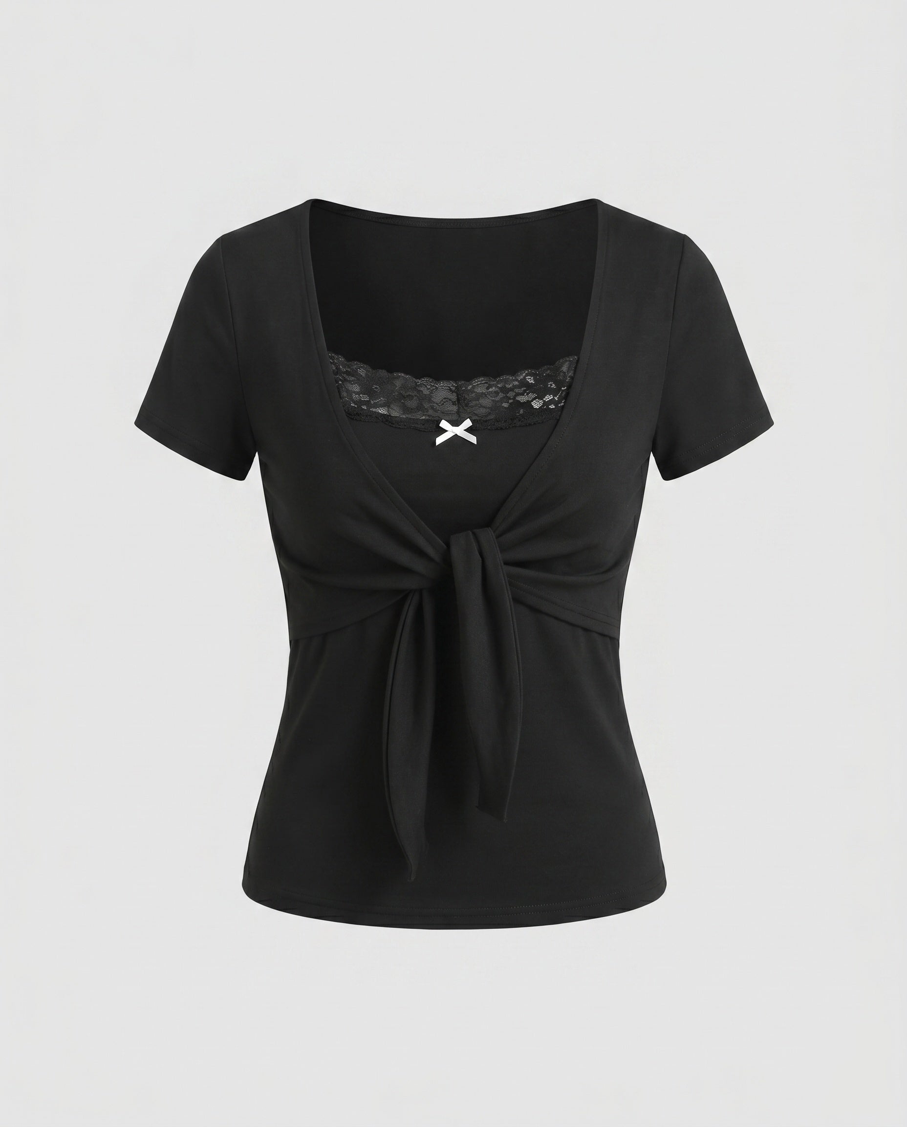 Ladies dress with elegant wrap design and lace-Fashion Glam