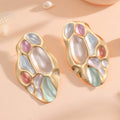 Ladies ear clips with elaborate, colorful shell design Fashion Glam-Fashion Glam