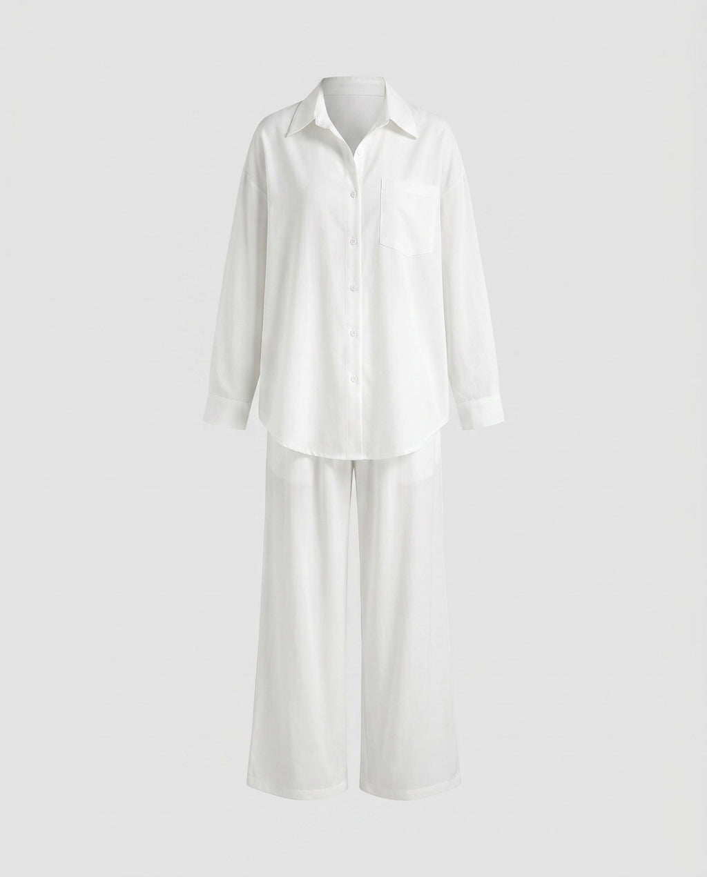 Ladies elegant, airy two-piece set with classic shirt and wide trouser leg-Fashion Glam