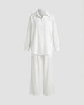 Ladies elegant, airy two-piece set with classic shirt and wide trouser leg-Fashion Glam