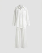 Ladies elegant, airy two-piece set with classic shirt and wide trouser leg-Fashion Glam