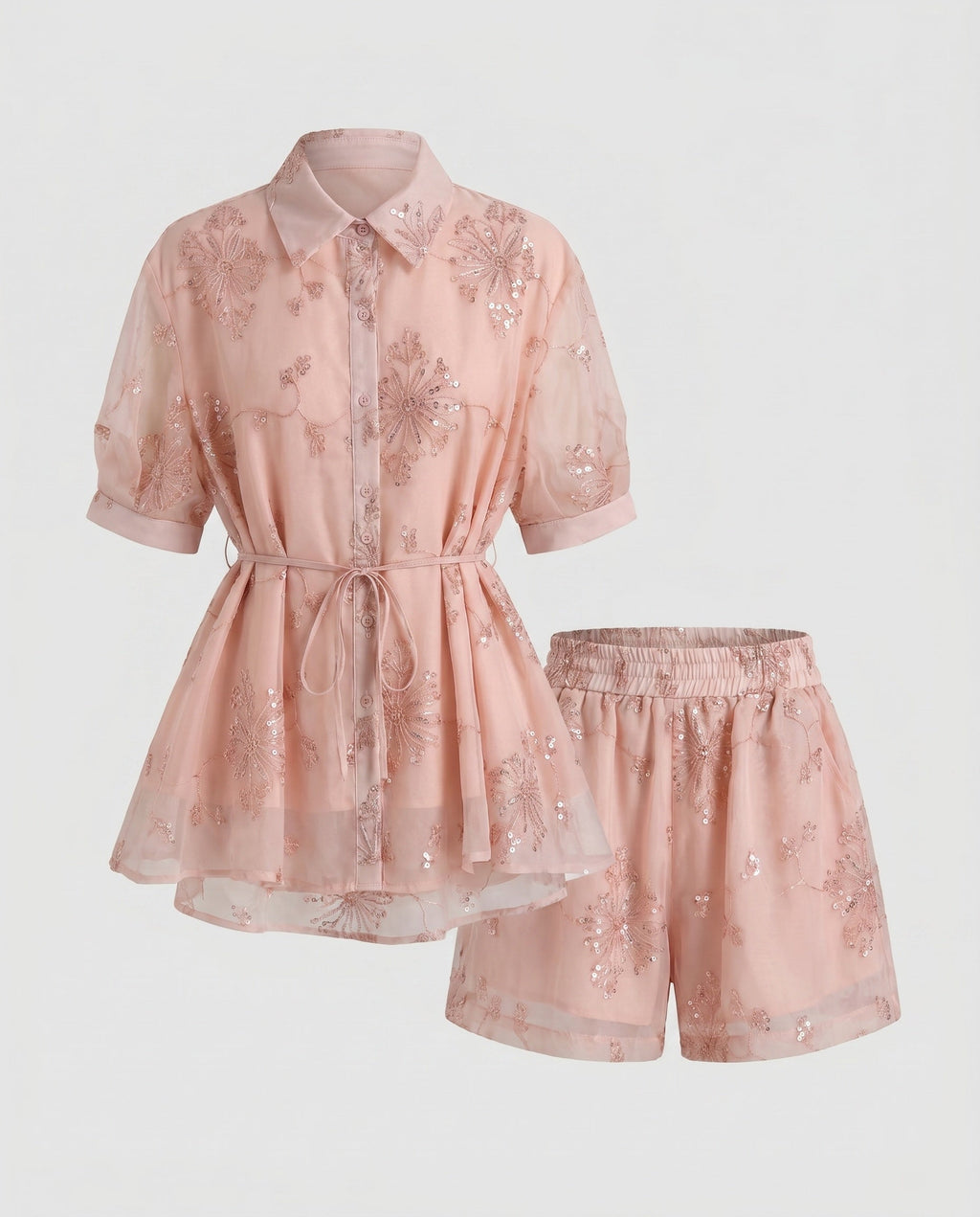 Ladies Elegant Blouse Dress with Delicate Embroideries and Matching Skirt Fashion Glam-Fashion Glam
