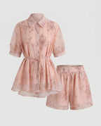 Ladies Elegant Blouse Dress with Delicate Embroideries and Matching Skirt Fashion Glam-Fashion Glam