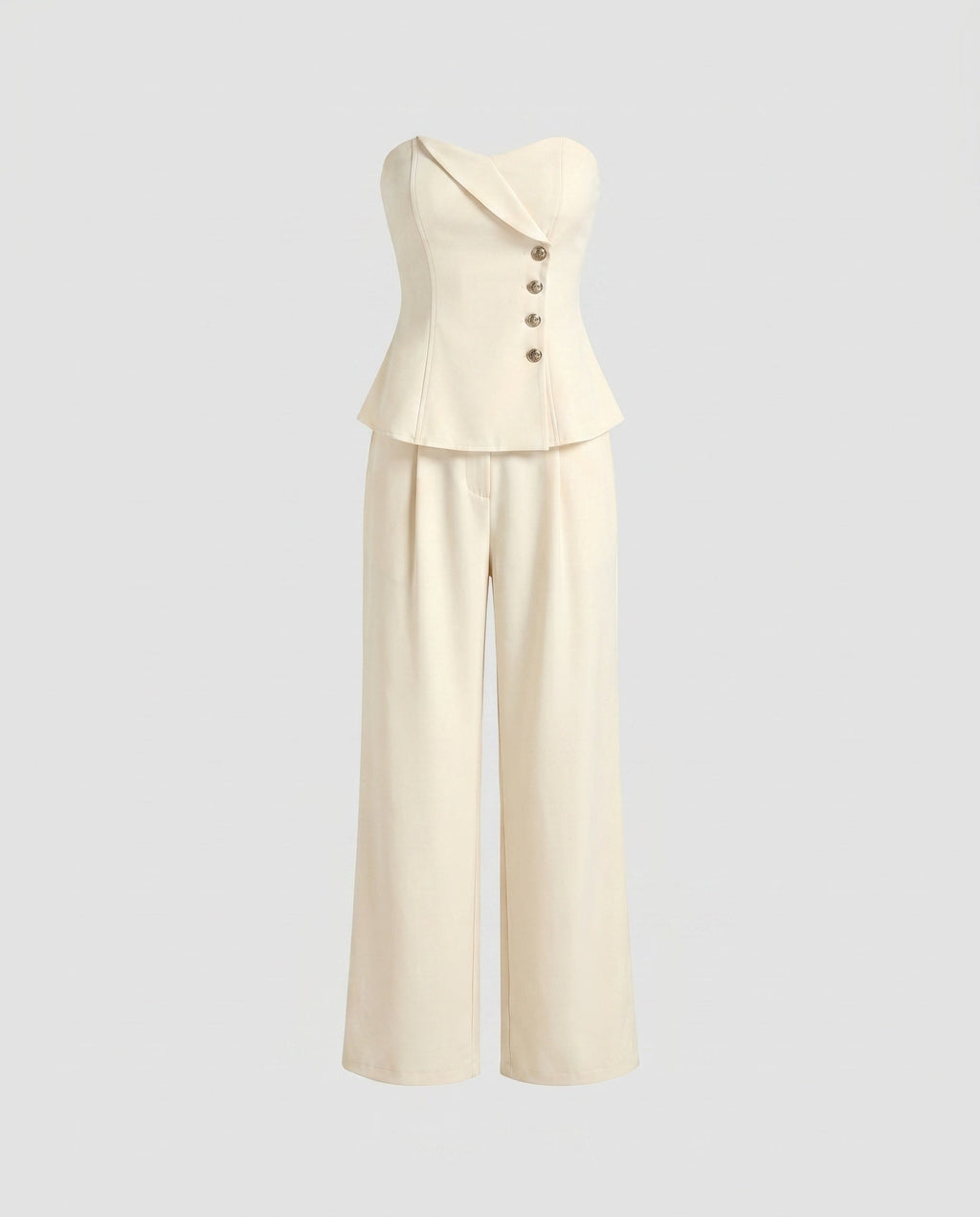 Ladies elegant bustier set with wide pant legs and button decoration-Fashion Glam