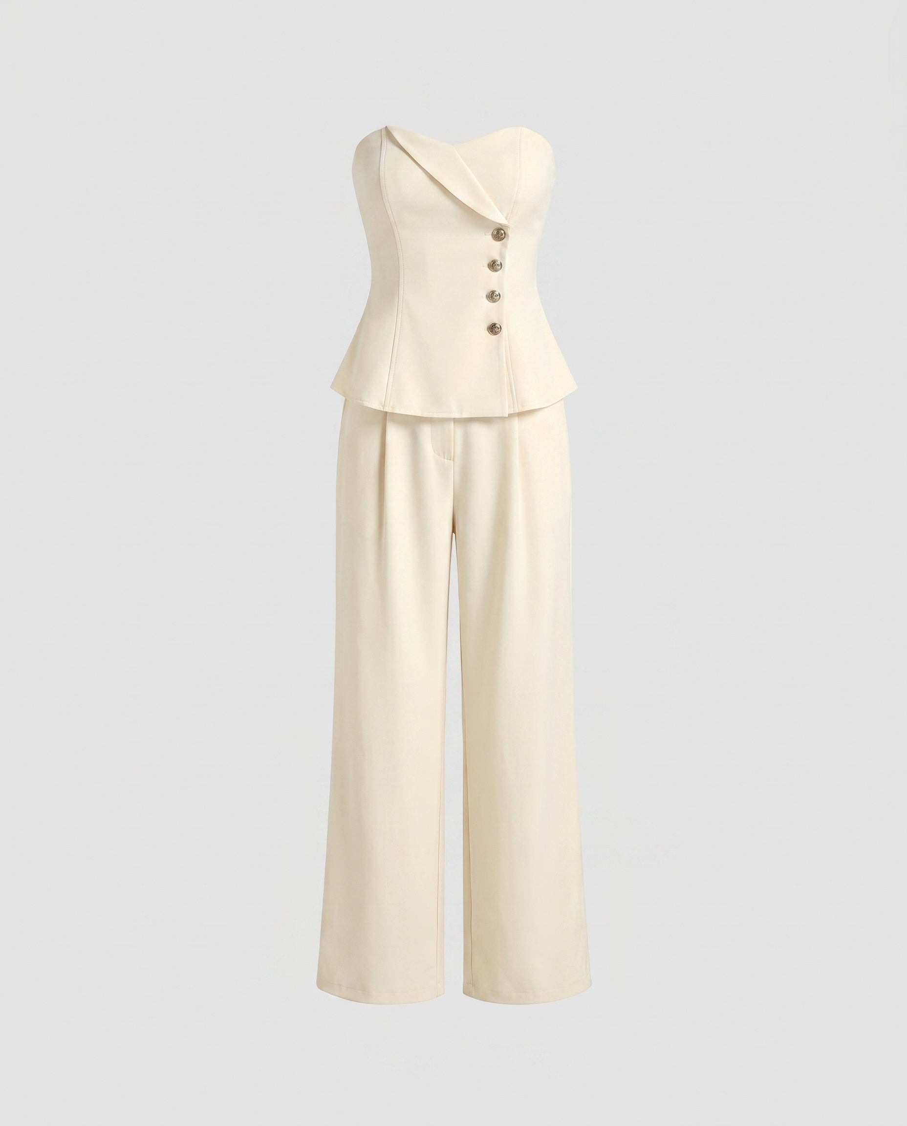 Ladies elegant bustier set with wide pant legs and button decoration-Fashion Glam