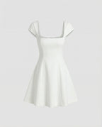 Ladies elegant cocktail dress with square neckline and flared skirt-Fashion Glam