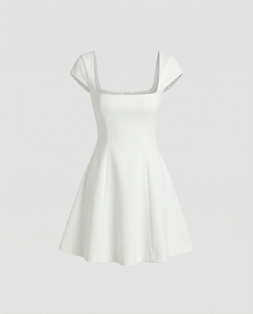 Ladies elegant cocktail dress with square neckline and flared skirt-Fashion Glam