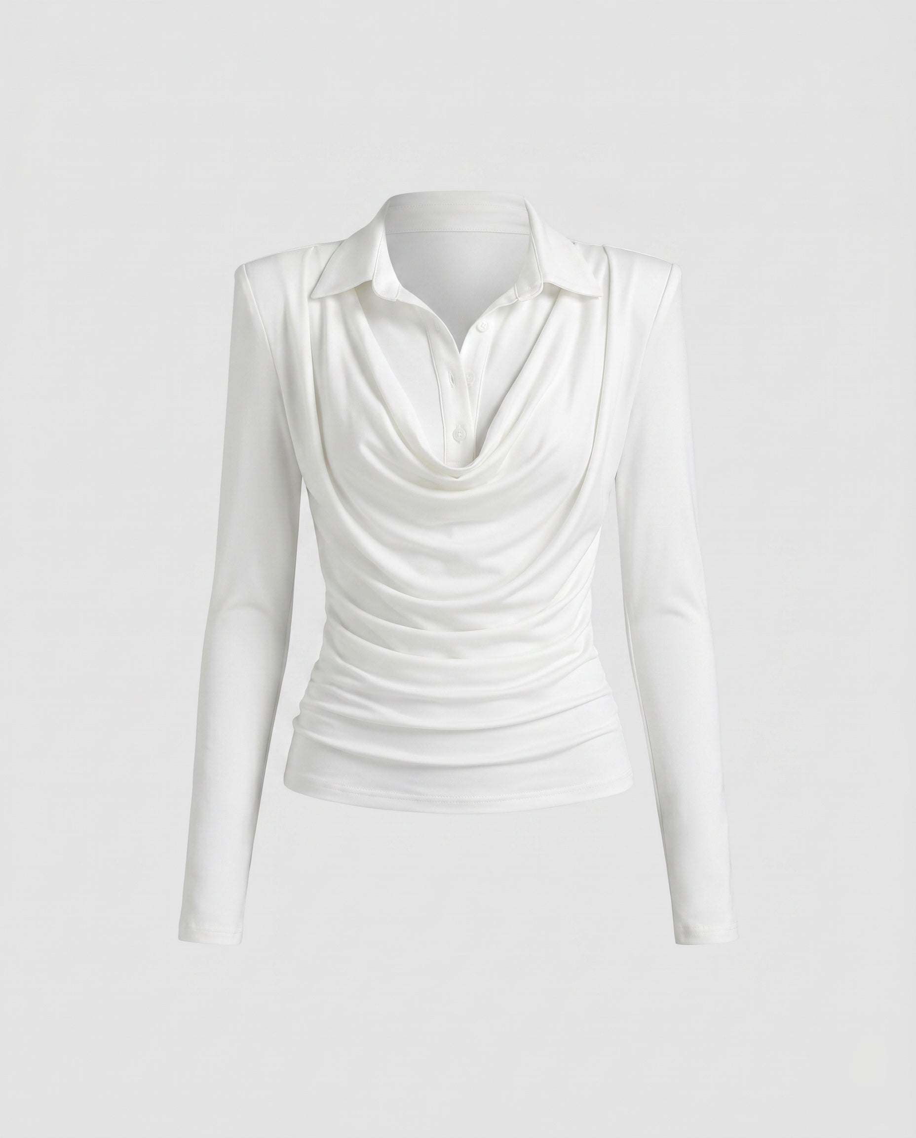 Ladies elegant long sleeve shirt with sophisticated wrap neckline and wide pants-Fashion Glam