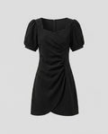 Ladies Elegant Mini Dress with Puff Sleeves and Wrap Look-Fashion Glam