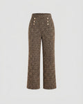 Ladies elegant tweed trousers with high waist and decorative buttons-Fashion Glam