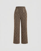 Ladies elegant tweed trousers with high waist and decorative buttons-Fashion Glam