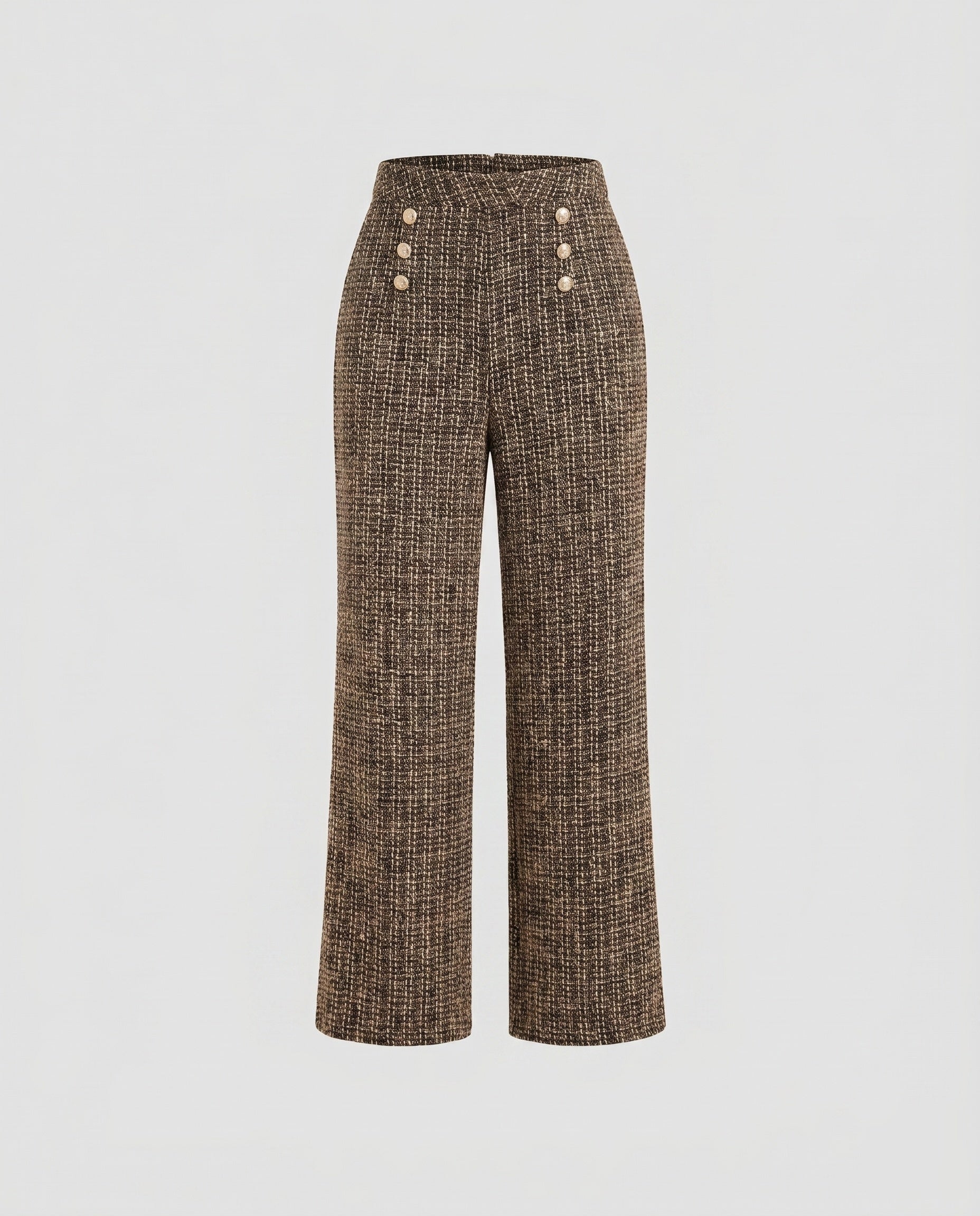 Ladies elegant tweed trousers with high waist and decorative buttons-Fashion Glam