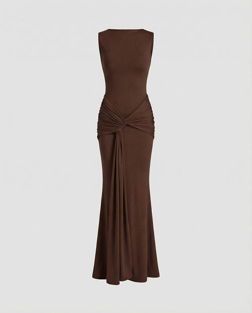 Ladies Elegant Wrap Maxi Dress with High Slit and Sophisticated Draping-Fashion Glam