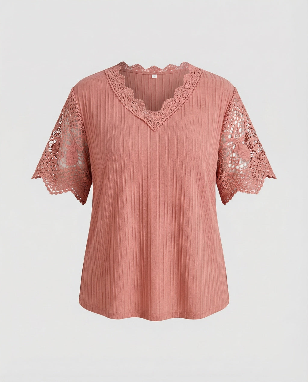 Ladies Feminine Lace V-Neck Rib Jersey Blouse Shirt-Fashion Glam