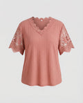 Ladies Feminine Lace V-Neck Rib Jersey Blouse Shirt-Fashion Glam