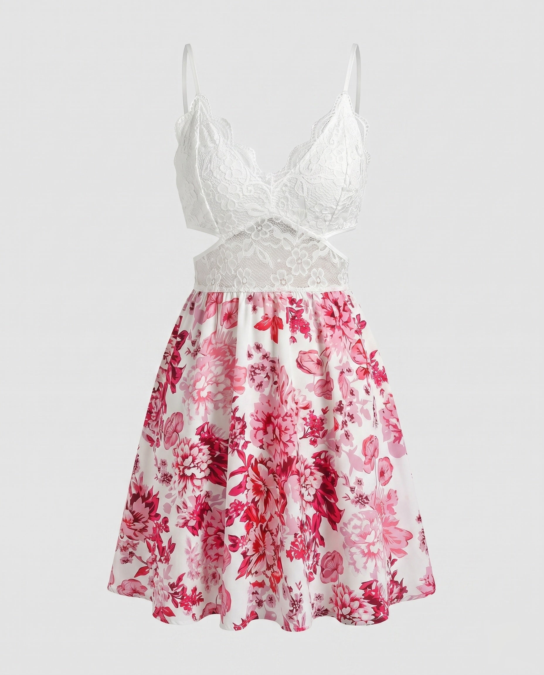 Ladies flowing dress with lace top and floral skirt partie-Fashion Glam