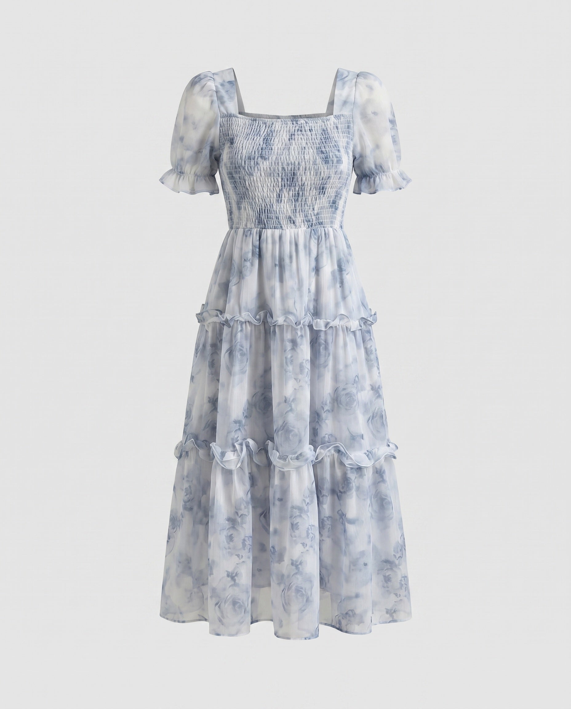 Ladies Flowing Maxi Dress with Floral Ruffles-Fashion Glam