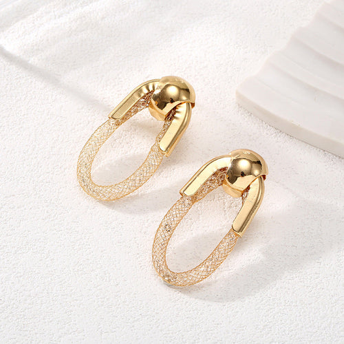 Ladies Hanging Earrings with Innovative, Gold-colored Design Fashion Glam-Fashion Glam
