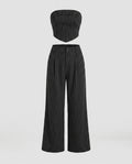 Ladies High-Quality Stripe Set consisting of Crop Top and Wide Cut Pants-Fashion Glam