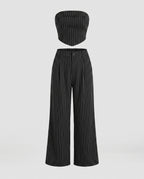 Ladies High-Quality Stripe Set consisting of Crop Top and Wide Cut Pants-Fashion Glam