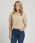 Ladies Lace Embroidery Blouse Top with Puff Sleeves-Fashion Glam
