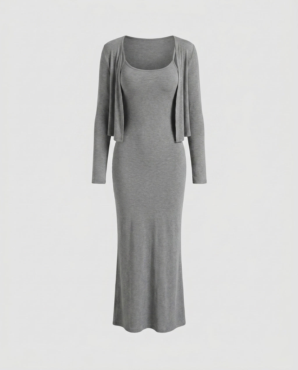 Ladies long sleeve maxi dress with elegantly cut top and figure-hugging silhouette-Fashion Glam