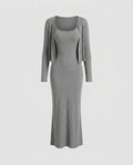 Ladies long sleeve maxi dress with elegantly cut top and figure-hugging silhouette-Fashion Glam