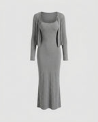 Ladies long sleeve maxi dress with elegantly cut top and figure-hugging silhouette-Fashion Glam