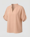 Ladies Mandarin Collar Slit Blouse Top-Fashion Glam