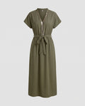 Ladies Maxi Dress with stylish waist belt and elegant button design-Fashion Glam