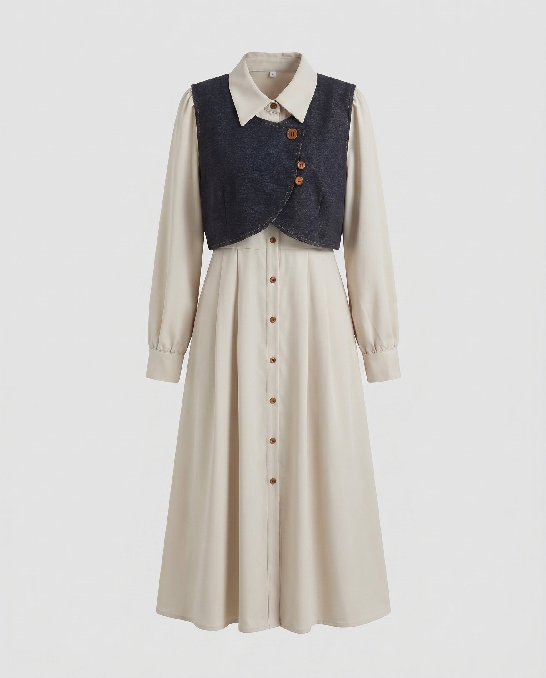 Ladies midi blouse dress with elegant collar and button placket-Fashion Glam