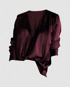 Ladies' non-silk flowing blouse tunic with deep V-neck and elegant draping Fashion Glam-Fashion Glam