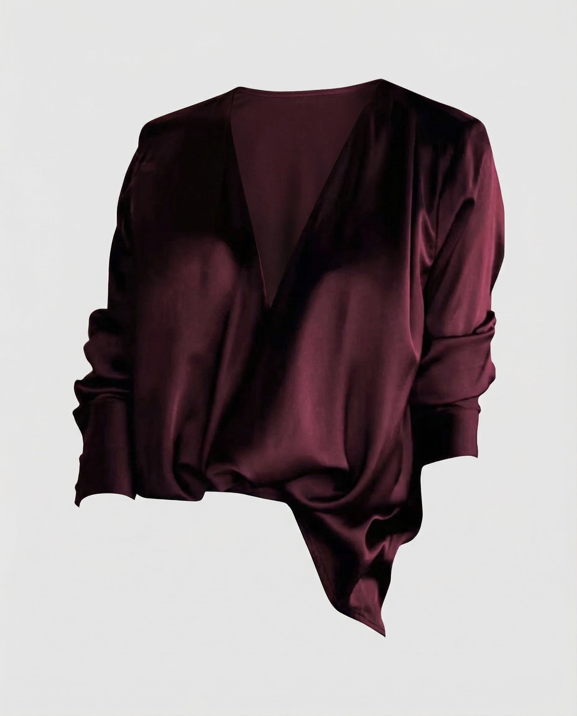Ladies' non-silk flowing blouse tunic with deep V-neck and elegant draping Fashion Glam-Fashion Glam