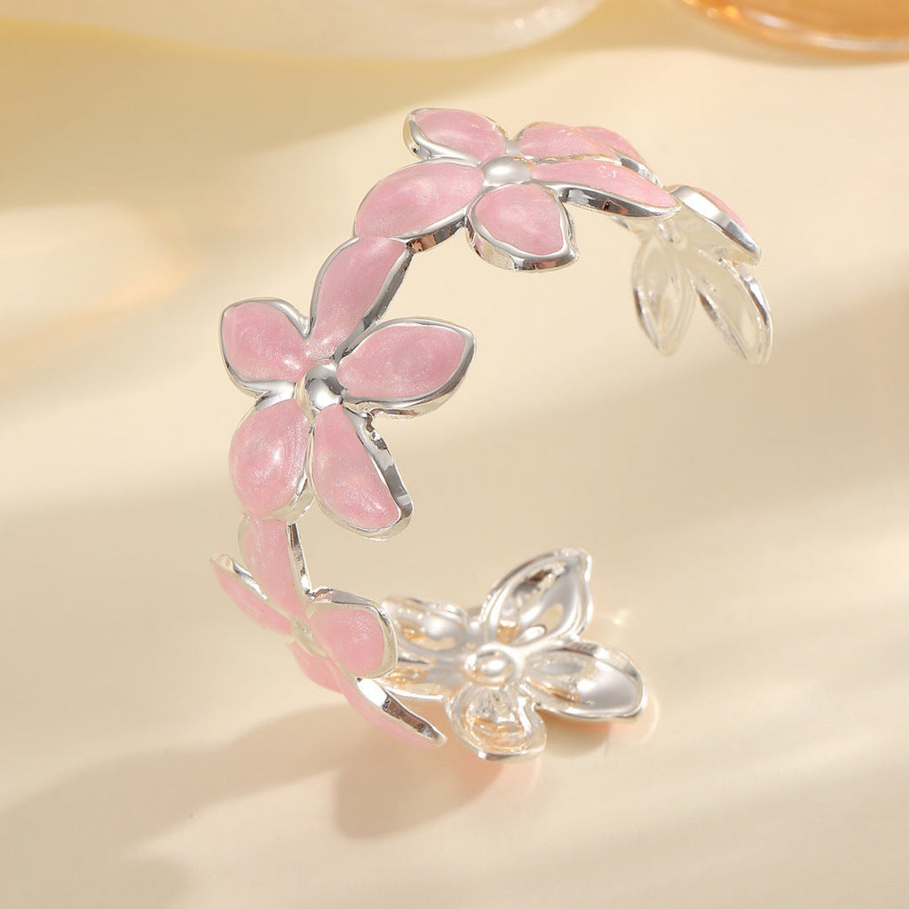 Ladies Open Bangle with Artistic Flower Design Fashion Glam-Fashion Glam