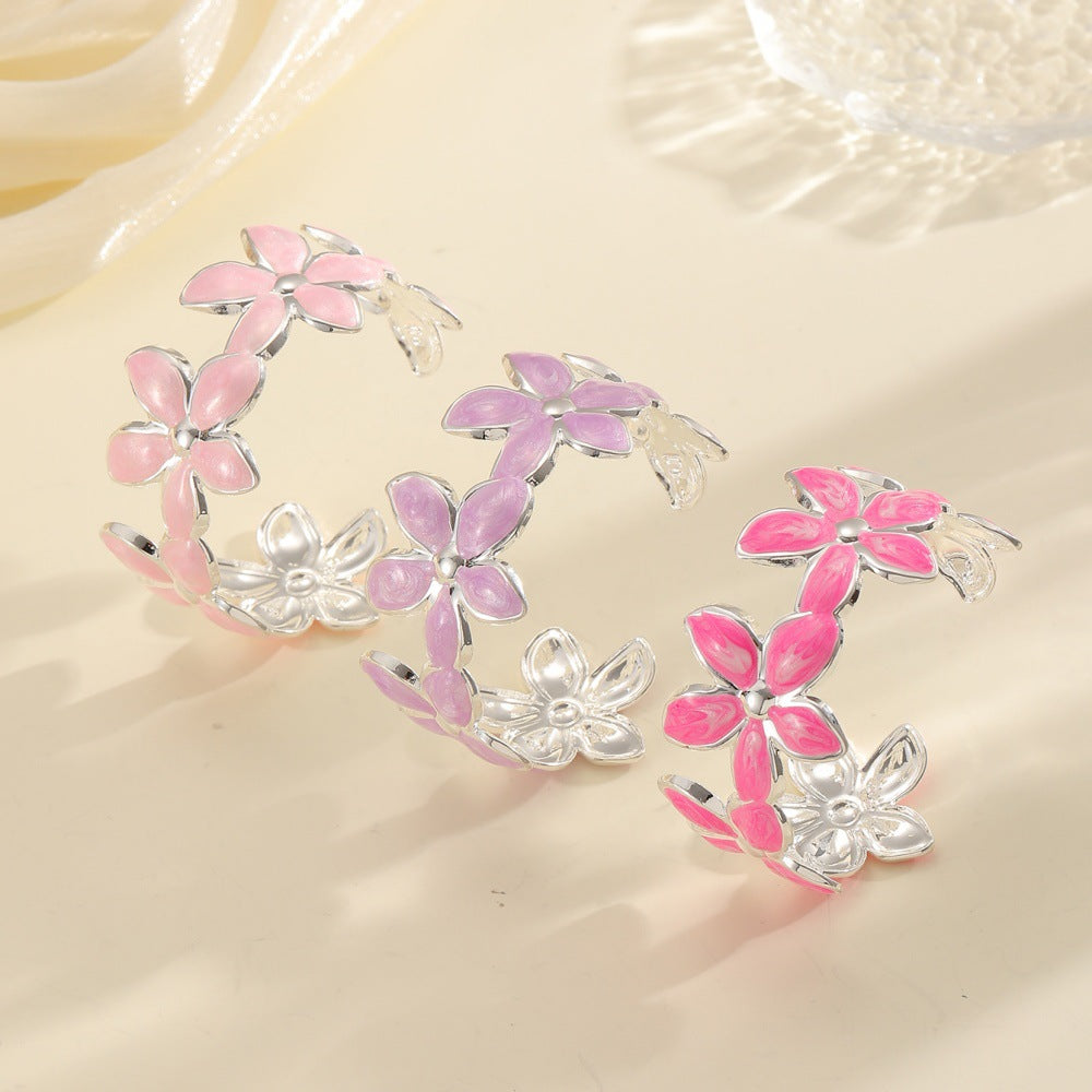 Ladies Open Bangle with Artistic Flower Design Fashion Glam-Fashion Glam