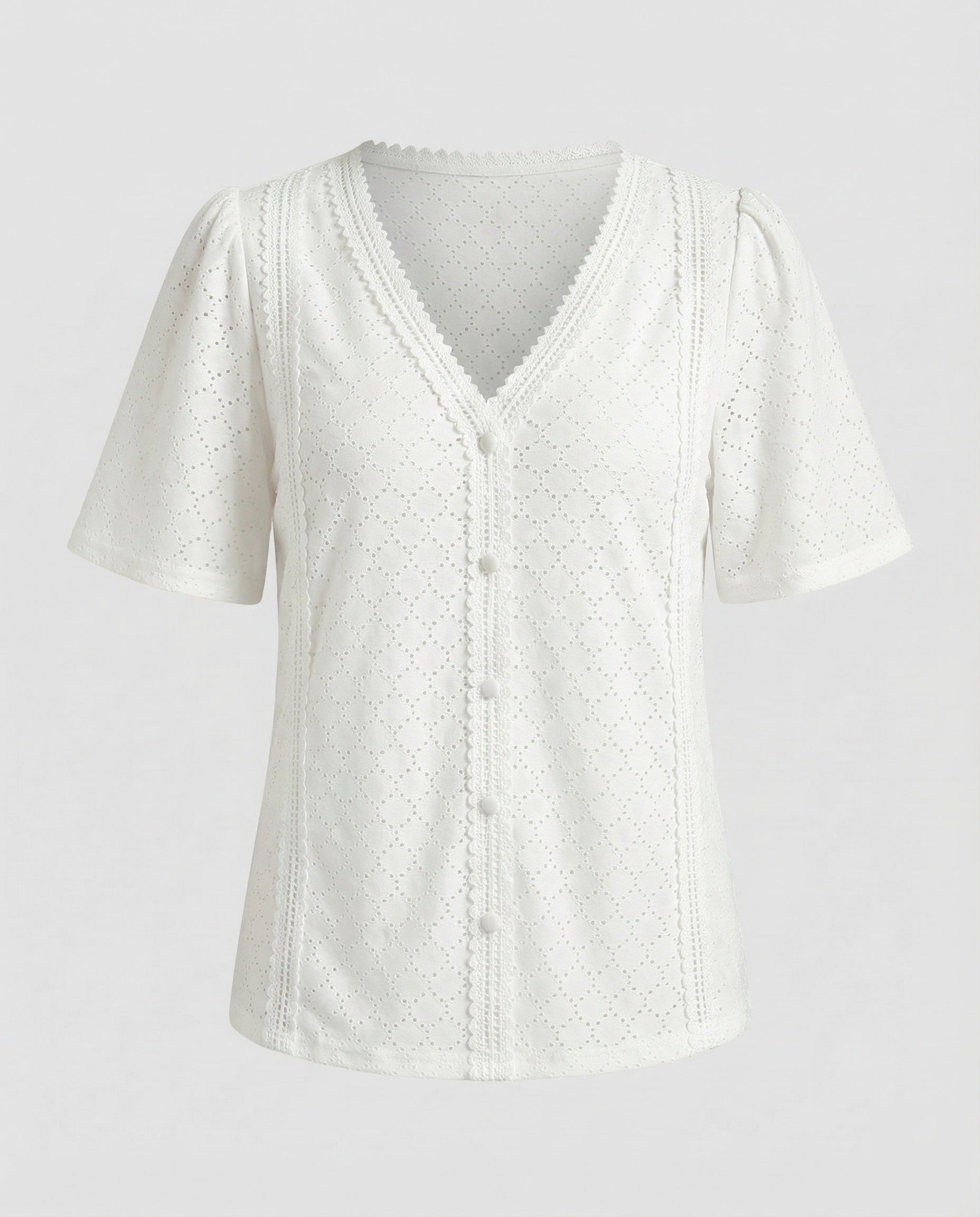 Ladies perforated pattern A-line blouse top-Fashion Glam