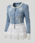Ladies Romantic Denim Blouse Jacket Lace-Fashion Glam