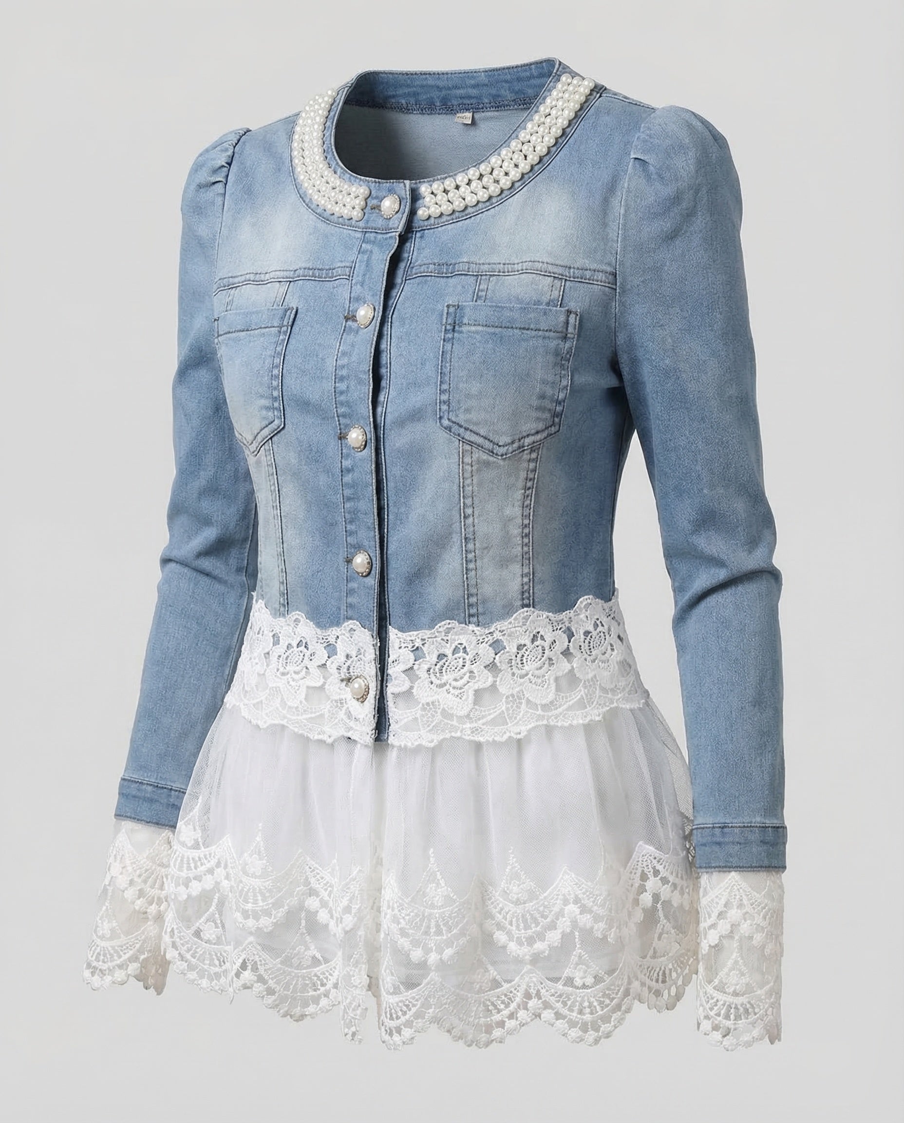 Ladies Romantic Denim Blouse Jacket Lace-Fashion Glam
