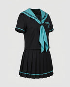 Ladies school uniform dress with striped collar and pleated skirt-Fashion Glam
