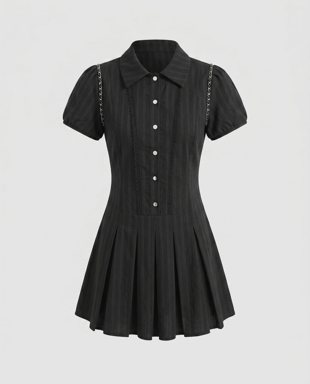 Ladies short sleeve dress with chic collar and pleated skirt-Fashion Glam