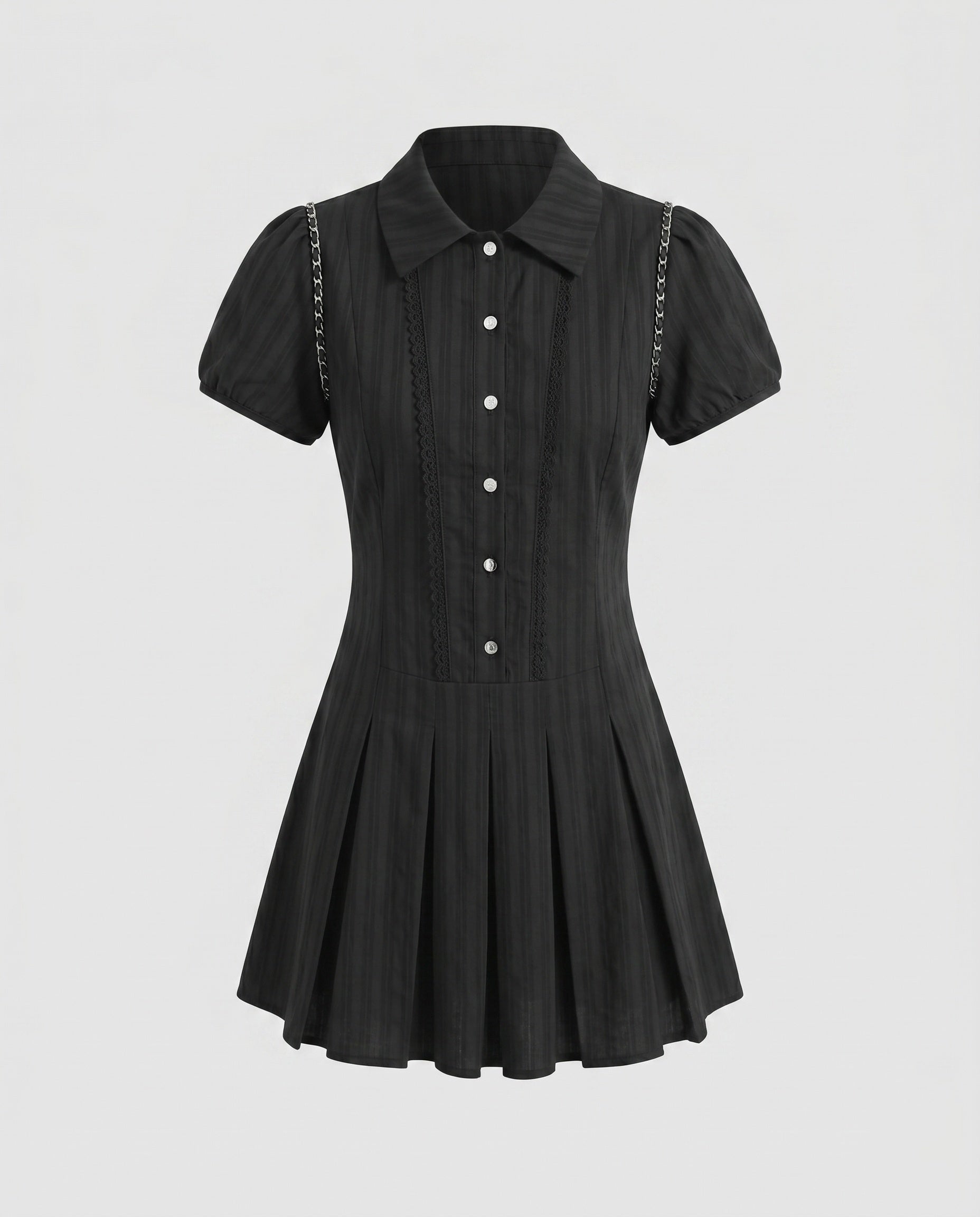 Ladies short sleeve dress with chic collar and pleated skirt-Fashion Glam