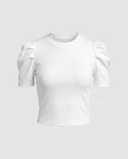 Ladies Short-Sleeved Blouse Top with Puff Sleeves and Figure-Hugging Cut Fashion Glam-Fashion Glam