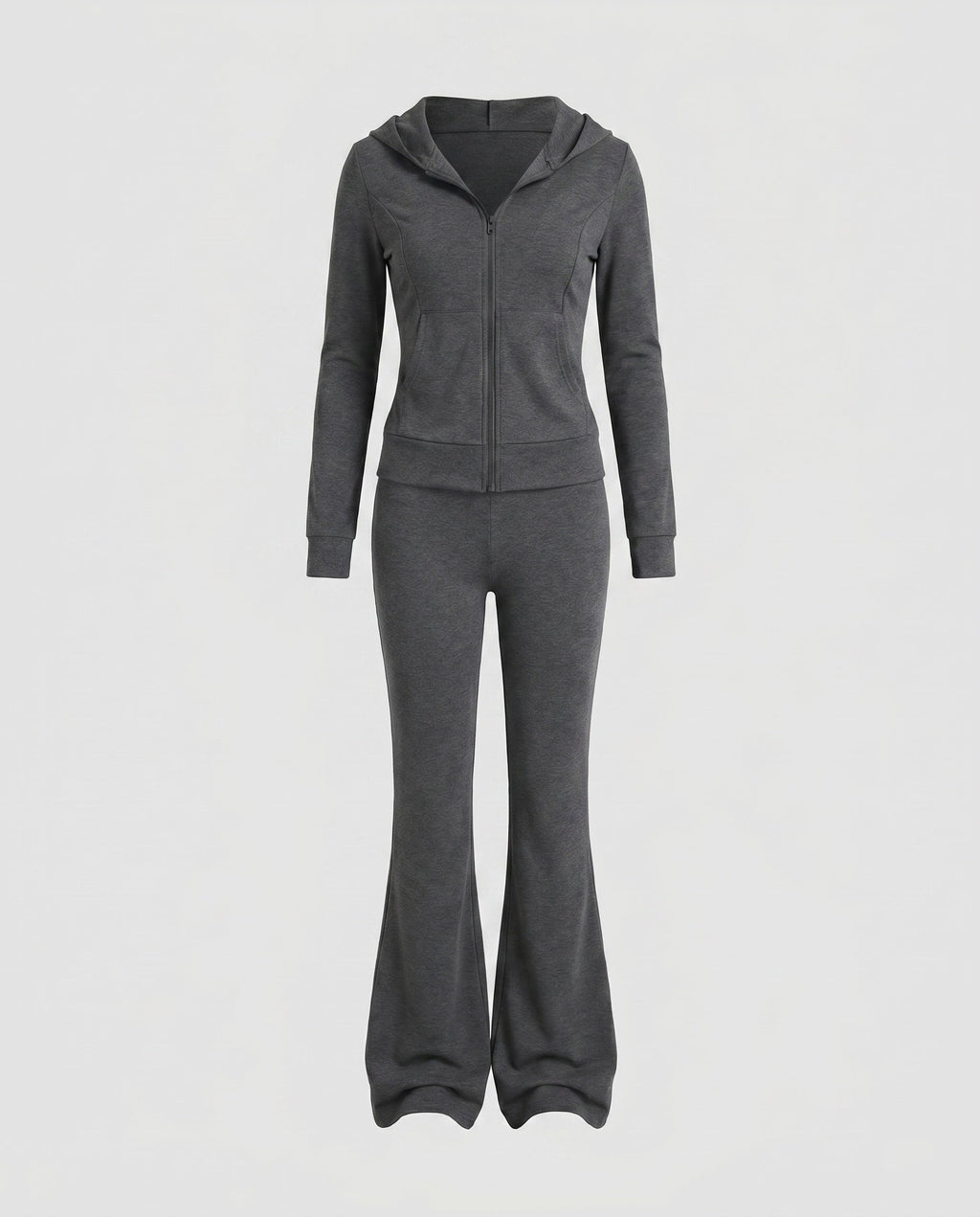 Ladies sporty two-piece jogging suit with hood and wide leg pants-Fashion Glam