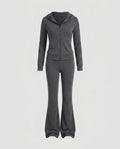 Ladies sporty two-piece jogging suit with hood and wide leg pants-Fashion Glam